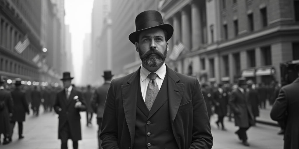 Stock broker in front of the stock amrket 100 years ago